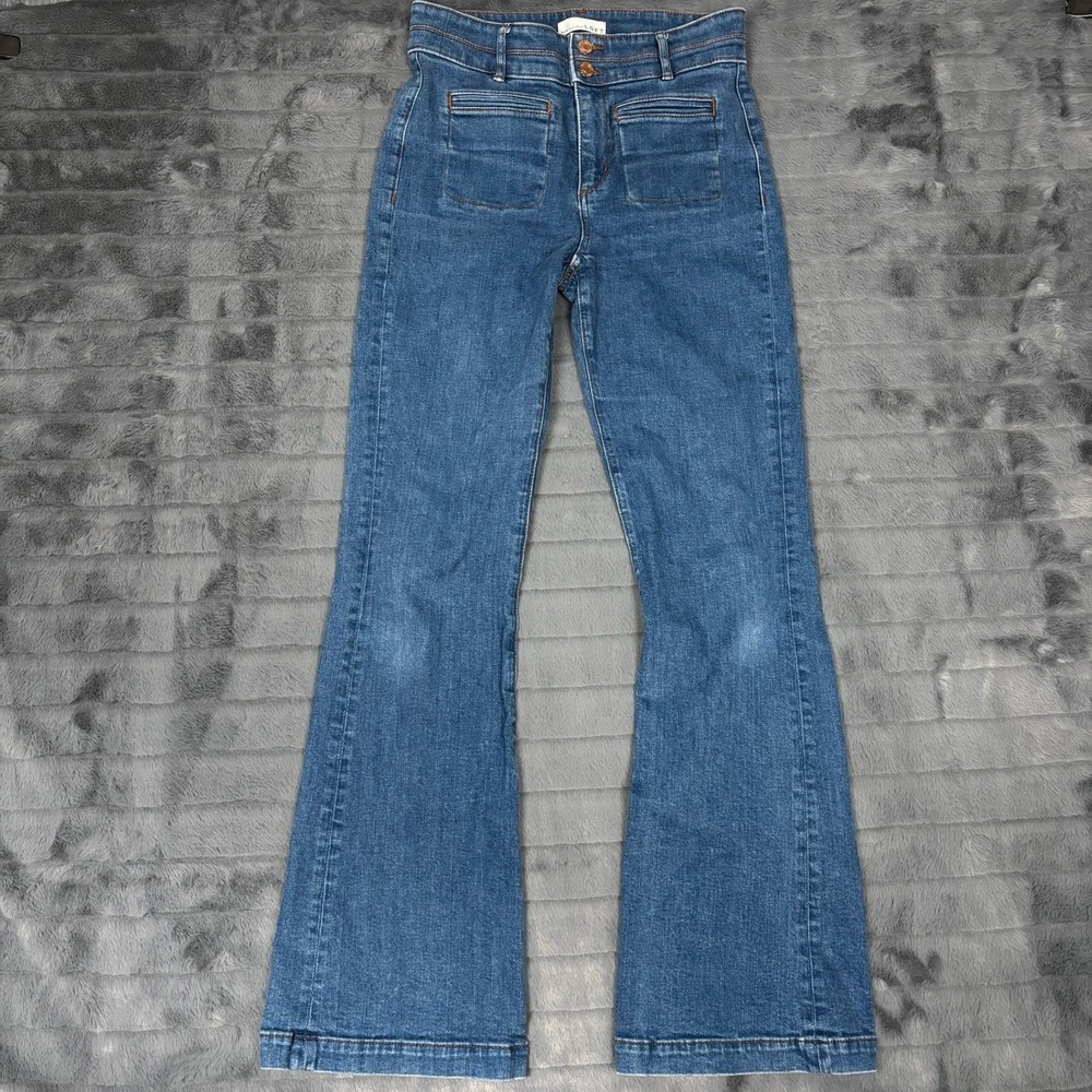 Loft The Slim Flare Jeans Womens 26/2 Medium Wash High Rise Front Patch Pockets